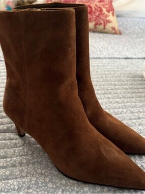 J. Crew Brown Suede Pointed-Toe Mid-Calf Heeled Boots